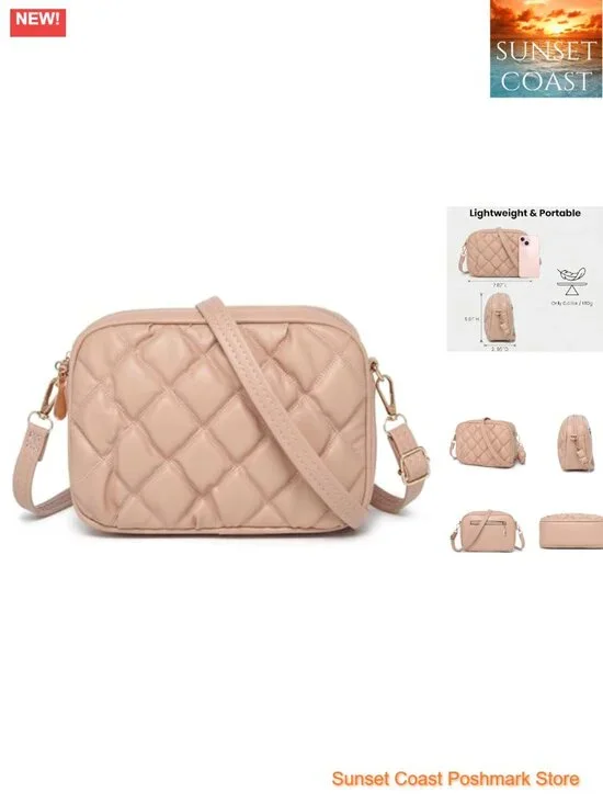 Quilted Faux Leather Crossbody Bag with Adjustable Strap and Zip Pockets