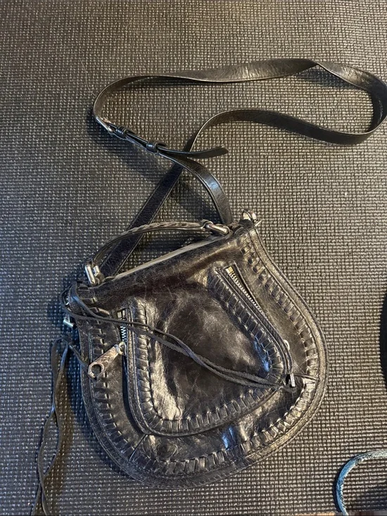 Rebecca Minkoff Black Leather Crossbody Saddle Bag with Braided Detail