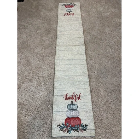 Big Lots Thankful Pumpkin Woven Tapestry Table Runner 13x70 Fall Thanksgiving