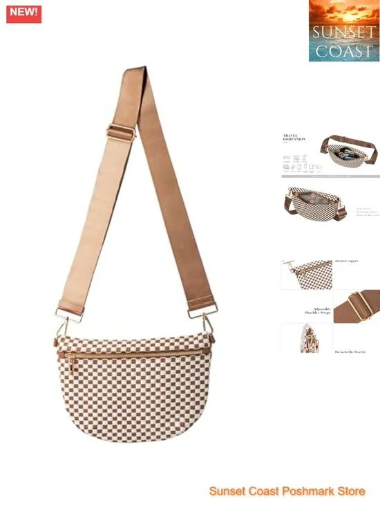 Woven Crossbody Bag 2-in-1 Bum Sling Purse Adjustable Strap Vegan Leather