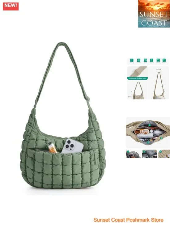 Quilted Crossbody Bag for Women Travel Hobo Shoulder Purse Fits iPad