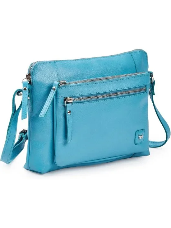 Women's Air Blue Genuine Leather Sling Purse with Adjustable Strap Crossbody bag