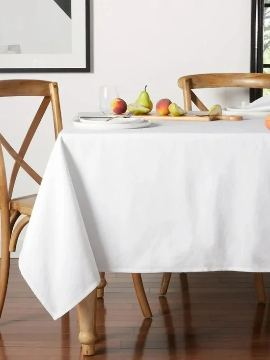 60” x 84” White Cotton Blend Tablecloth - Classic Dining by Mainstays