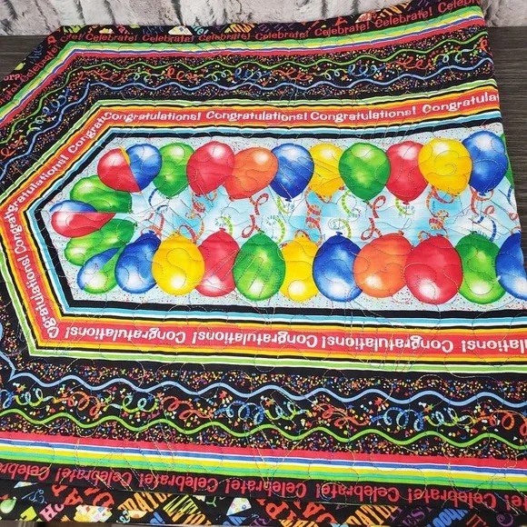 Congratulations Balloon Confetti Party Fabric‎ Table Runner Long Arm Stitch, 42