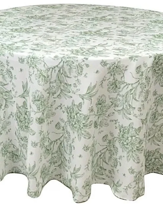 Lot of 10 Floral Green Toile Round Tablecloth - Home Dining