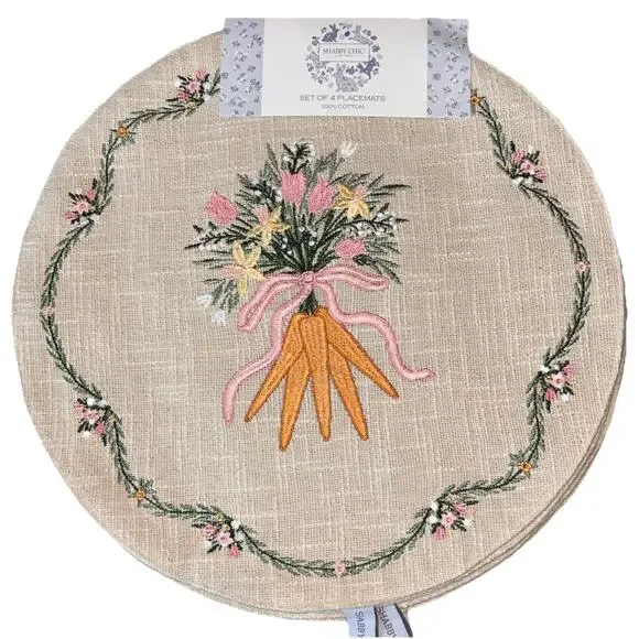 Shabby Chic Easter Embroidered Floral Carrot Placemat Set of 4 15