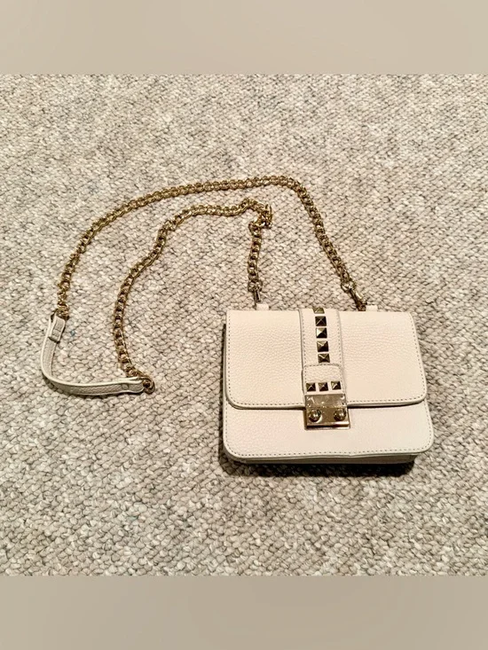 BCBG Paris Genuine leather Ivory Gold Studded Chain Mini Crossbody Bag