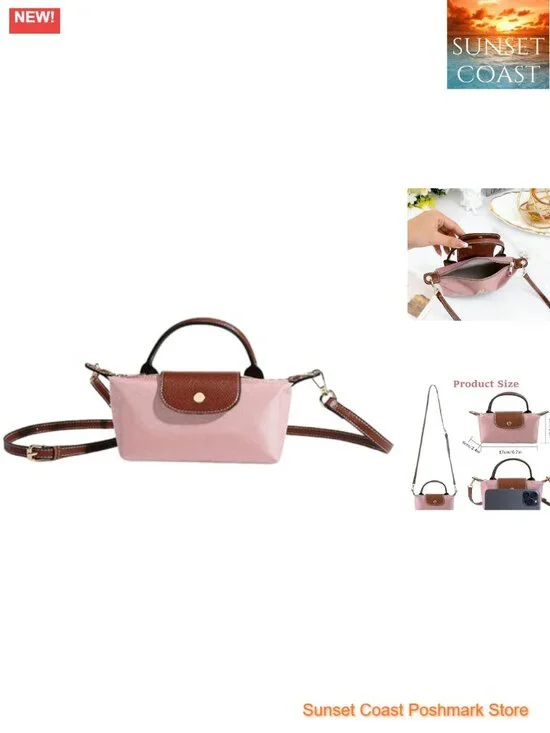 Mini Crossbody Bag for Women - Quilted Nylon PU Leather Handbag with Adjustable