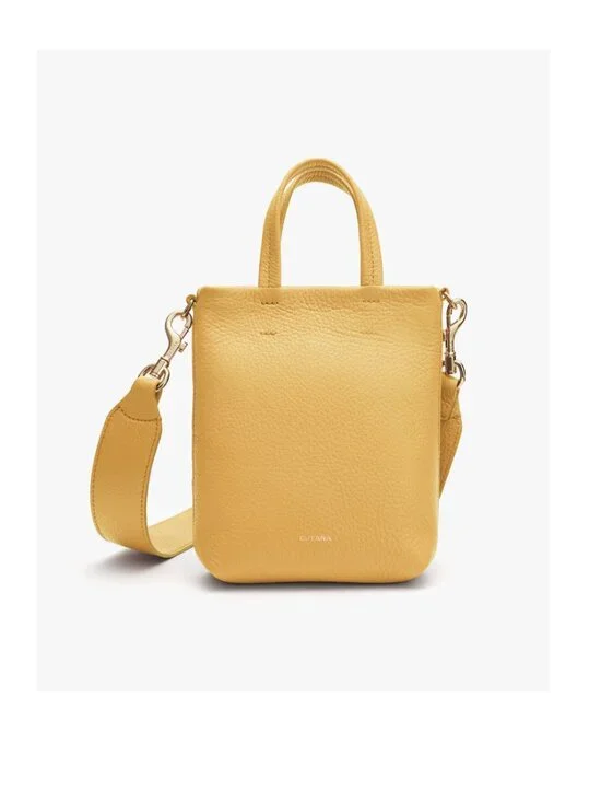 NEW Cuyana Easy Phone Tote in Daffodil Pebbled Leather