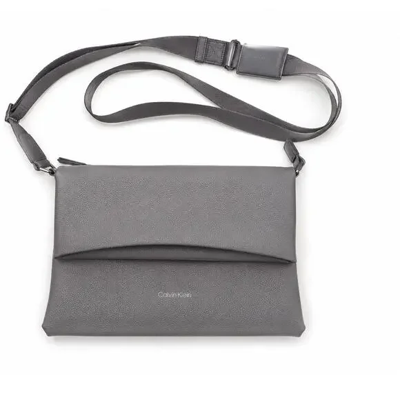 Calvin Klein Dove Gray Faux Leather Crossbody Bag Magnetic Flap Zip Pocket