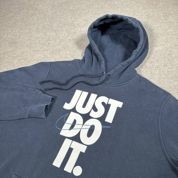 Nike Sportswear‎ Club Fleece Hoodie Sweatshirt Mens L Navy Blue Log Just Do It