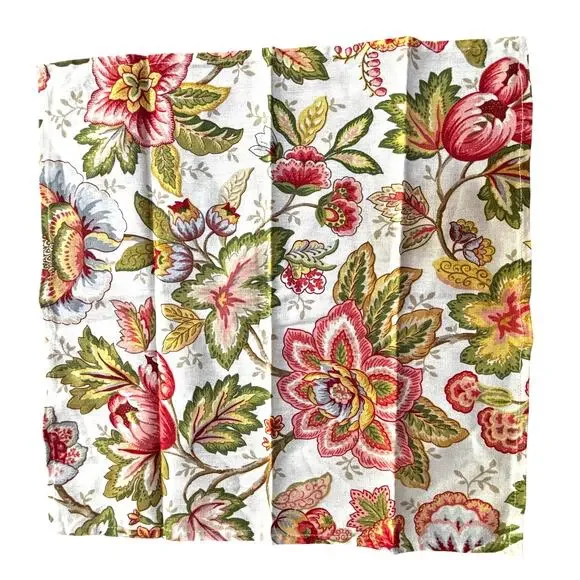 Set of 4 cotton cloth napkins Jacobean flowers colorful pink & green 20
