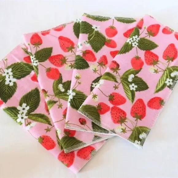 4 flannel gauze Strawberry flower cloth napkins wash baby unpaper towel reusable