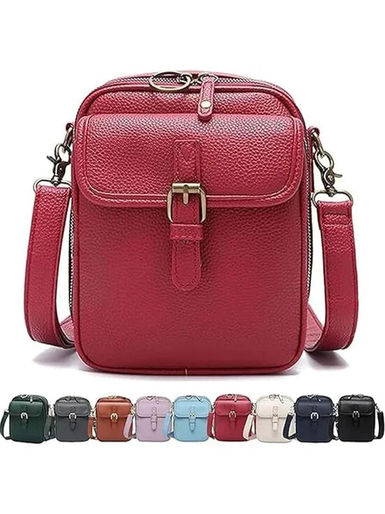 Women's Red Faux Leather Anti-Theft Large Capacity Card Slots Crossbody Bags