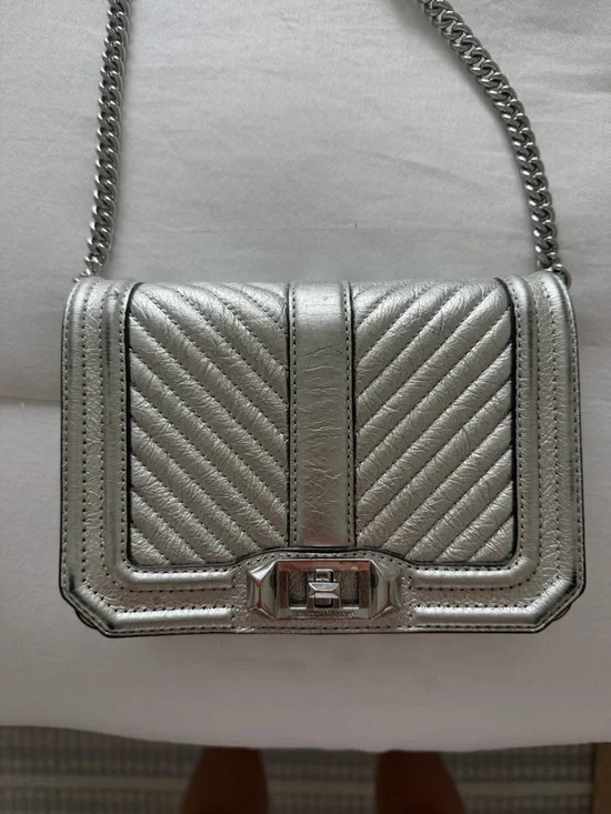 Rebecca Minkoff Silver Quilted Crossbody Shoulder Bag