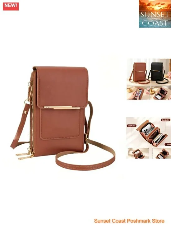 PU Leather RFID Blocking Touch Screen Crossbody Phone Wallet Messenger Bag