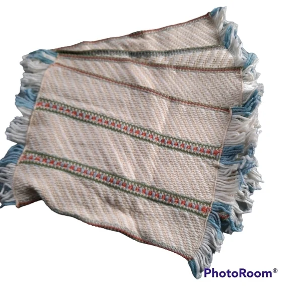 Vintage Southwestern Boho Woven Knit Fringe Striped Dinner Placemats Set Of 4