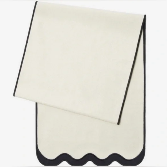 Chan Luu Cream and Black Table Runner Black Scalloped Trim 14
