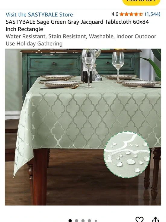 Sage Green Jacquard Water-Resistant Tablecloth 84 x 60.  NEW.