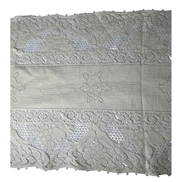 Vintage Hand-Crocheted Filet Cotton Table Runner Embossed Floral Lace