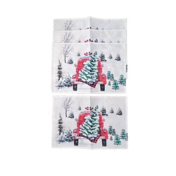 Christmas Tree Farm Truck Table Placemats Set‎ Of 4 Winter NEW Family Red Truck