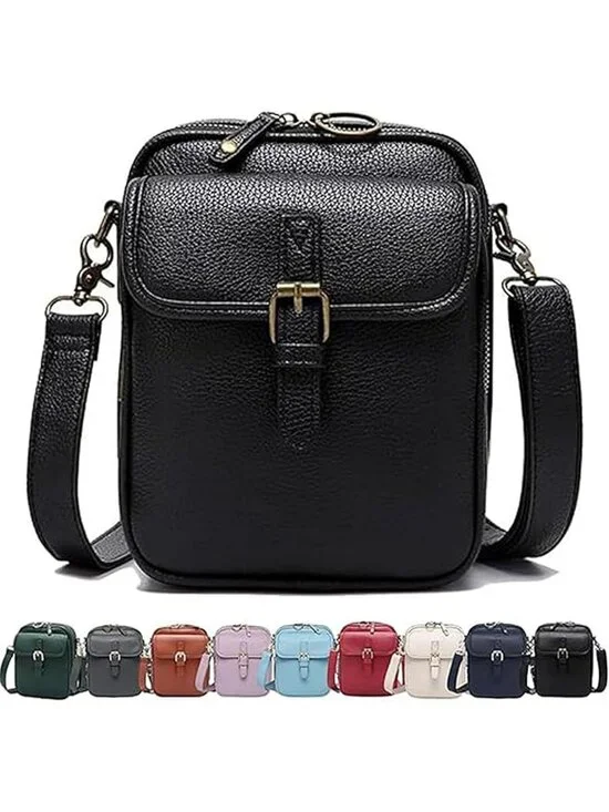 Women's Black Faux Leather Anti-Theft Large Capacity Card Slots Crossbody Bag