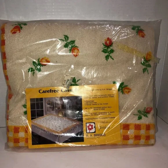 Vintage Briggs Terry Tablecloth Rectangle 54x70 Floral Checkered Wrinkle Free US