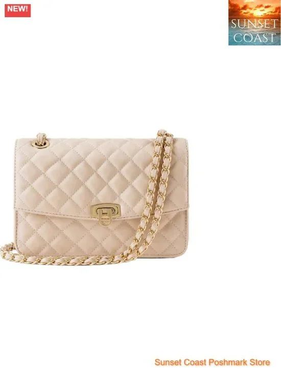 Quilted Crossbody Bag Small Clutch Shoulder Purse with Gold Chain Straps