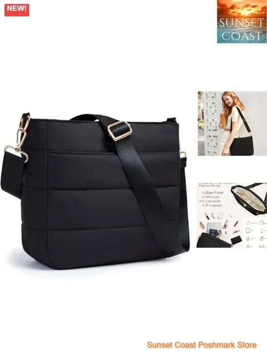 Lightweight Quilted Puffer Nylon Tote Hobo Crossbody Bag Shoulder Handbag Travel