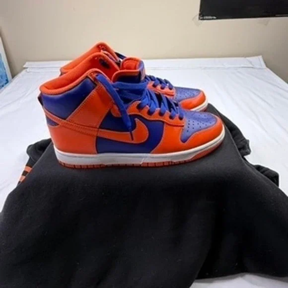 Nike Dunk High Men Orange Blue‎ Leather Sneakers Shoes Size 8