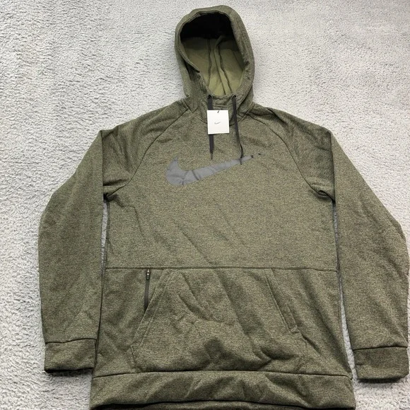 Nike Therma-Fit Training Hoodie Mens M Heather Green Fleece Zip Pocket NEW‎