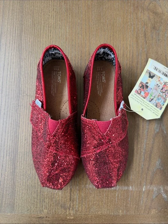 Toms Kids Red Glitter Moccasins