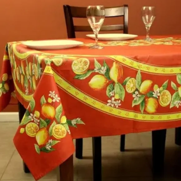 French Provencal Country Orange Lemons 100% Cotton Tablecloth Made In France