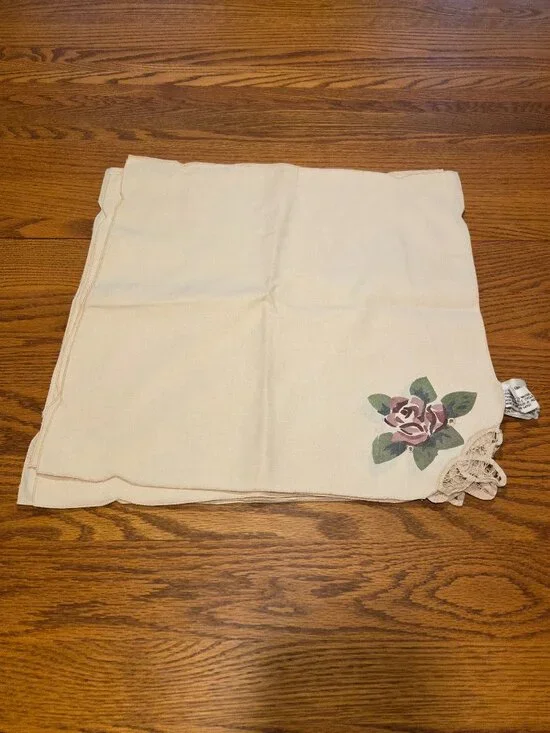 Battenburg Lace Hand Painted Rose 6 Napkins 16 1/2 x 16 1/2