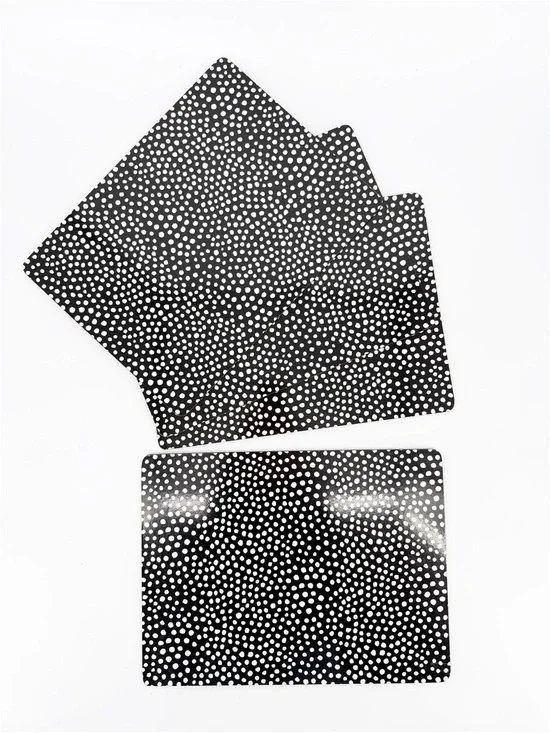 Crate and Barrel Set of 4 Hardmat Hardboard Placemats Kinzey Black Polka Dot