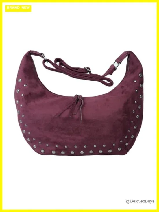 Vintage Faux Suede Studded Hobo Bag with Adjustable Strap