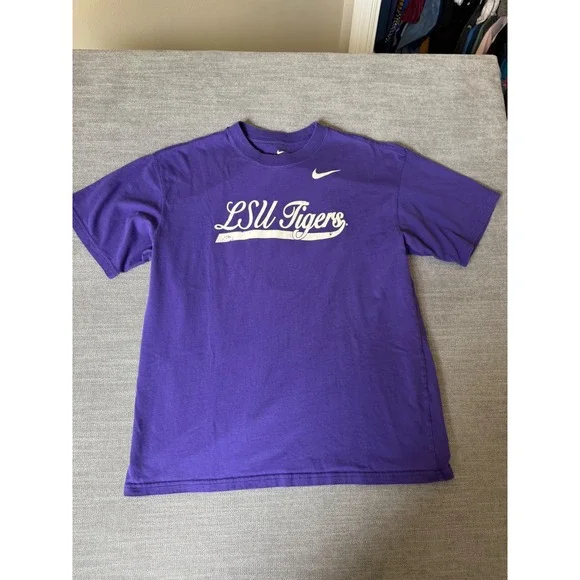Nike LSU Tigers Shirt Mens Medium Purple Graphic Tee Baseball Vintage Tiger Head