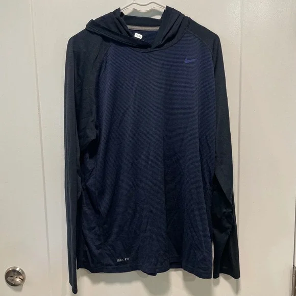 Nike Mens Dri-FIT Hoodie Navy Blue Long Sleeve Training Shirt XL 1631