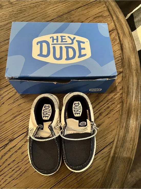 Hey Dude Kids Slip-On Moccasins in Navy and Cream