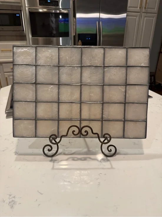 Set of 4 Capiz Shell Placemats Pearl White Mosaic Metal Grid 18” x 12”