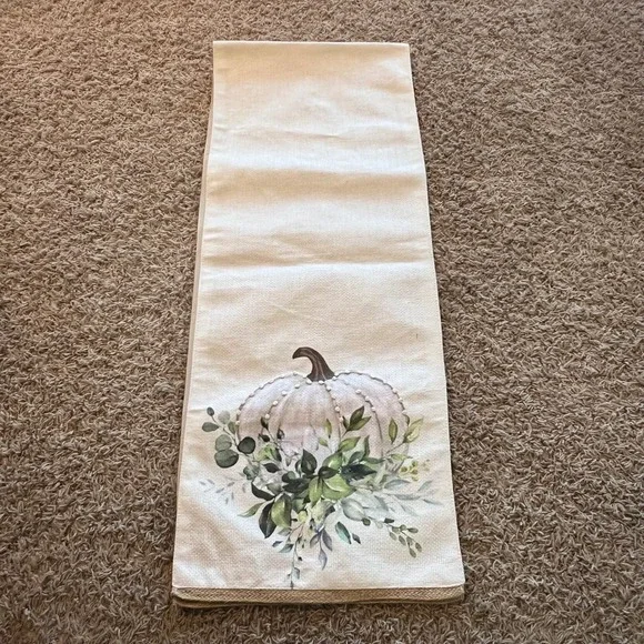 Autumn Hill White Pumpkin‎ Eucalyptus Table Runner Fall Harvest Decor 70 Inch