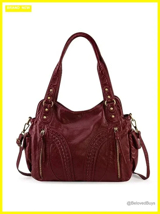 Y2K Hobo Bag with Crossbody Strap Washed Faux Leather Handbag Roomy