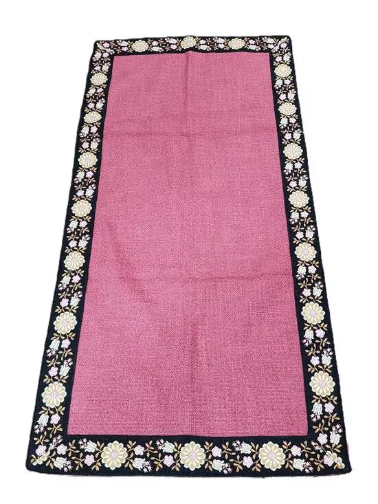 Floral Embroidered Border Textured Table Runner Red 16