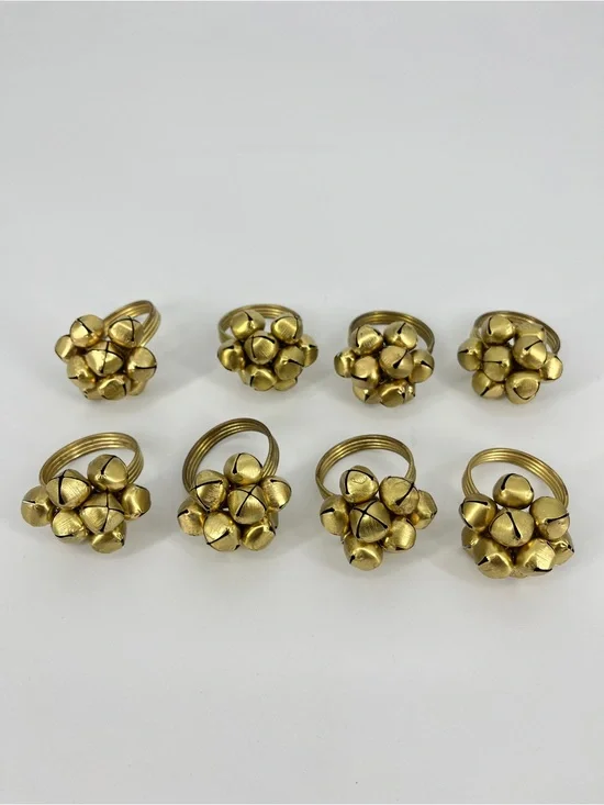 Gold Tone Jingle Bells Napkin Rings Set of 8 Christmas Cluster Table Holiday