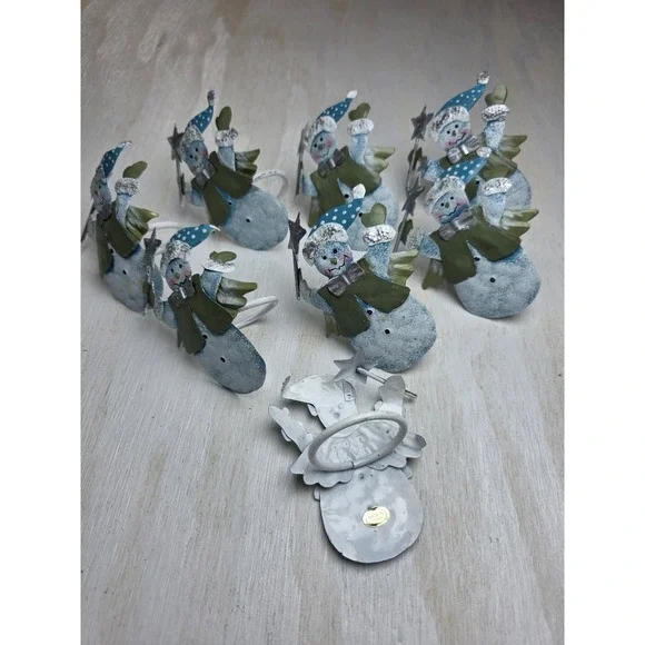 8 Vintage Metal Snowman Napkin Rings Christmas Rustic Cottagecore Holiday Decor