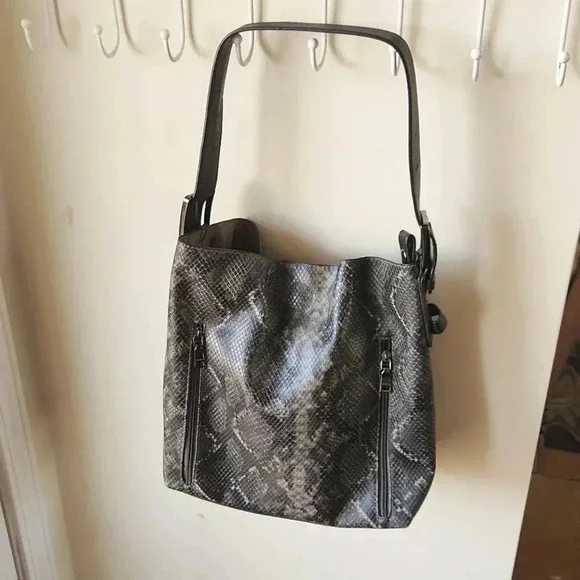 Alexa Python Snake‎ Hobo Bag Adjustable Strap Black Gray