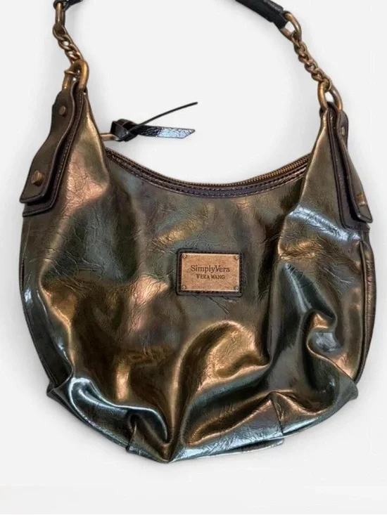 Simply Vera Vera Wang Metallic Olive Green Hobo with Chain-Trim Strap