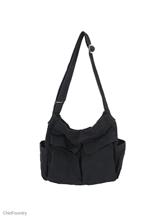 Canvas Messenger Bag Large Hobo Crossbody Shoulder Tote with Pockets