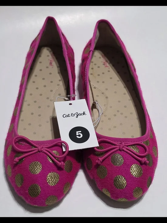 Cat & Jack Pink Ballet Flats with Gold Polka Dots
