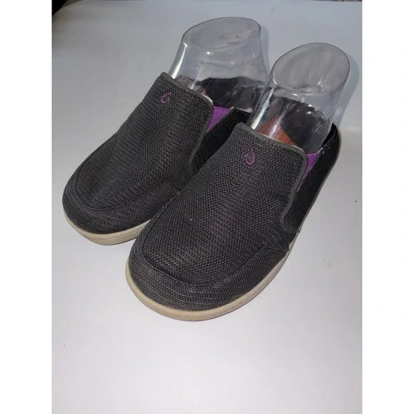 OluKai Nohea Lole Shoes Youth 4 Casual Slip On Moc Loafers Flats Gray Canvas
